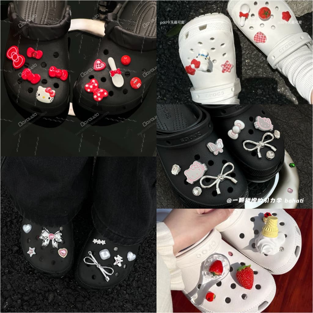 [kitty series]clog Pins candy เกาหลี jiitz 3d slipper สติ๊กเกอร์รองเท้า สติ๊กเกอร์ DIY น่ารัก