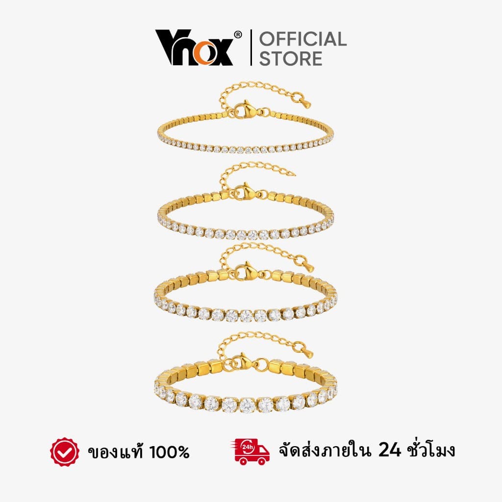 สร้อยข้อมือสแตนเลสผู้หญิง Vnox พร้อมเซอร์ริกอนคิวบิก เงาประณีต เป็นของขวัญวันเกิดที่สวยงาม