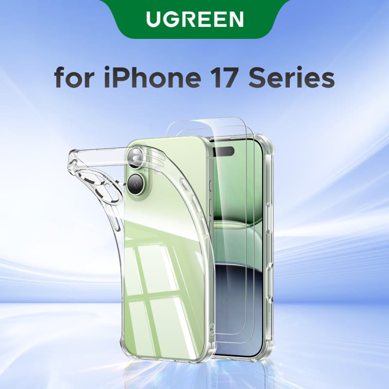 【for iPhone 17 Series】UGREEN เคสโทรศัพท์มือถือป้องกันการตกแบบใส ฟิล์มนิรภัยใสพิเศษ 2 ชิ้น เครื่องมือติดตั้งฟรี สำหรับ iPhone 17 Pro Max iPhone 17 Air