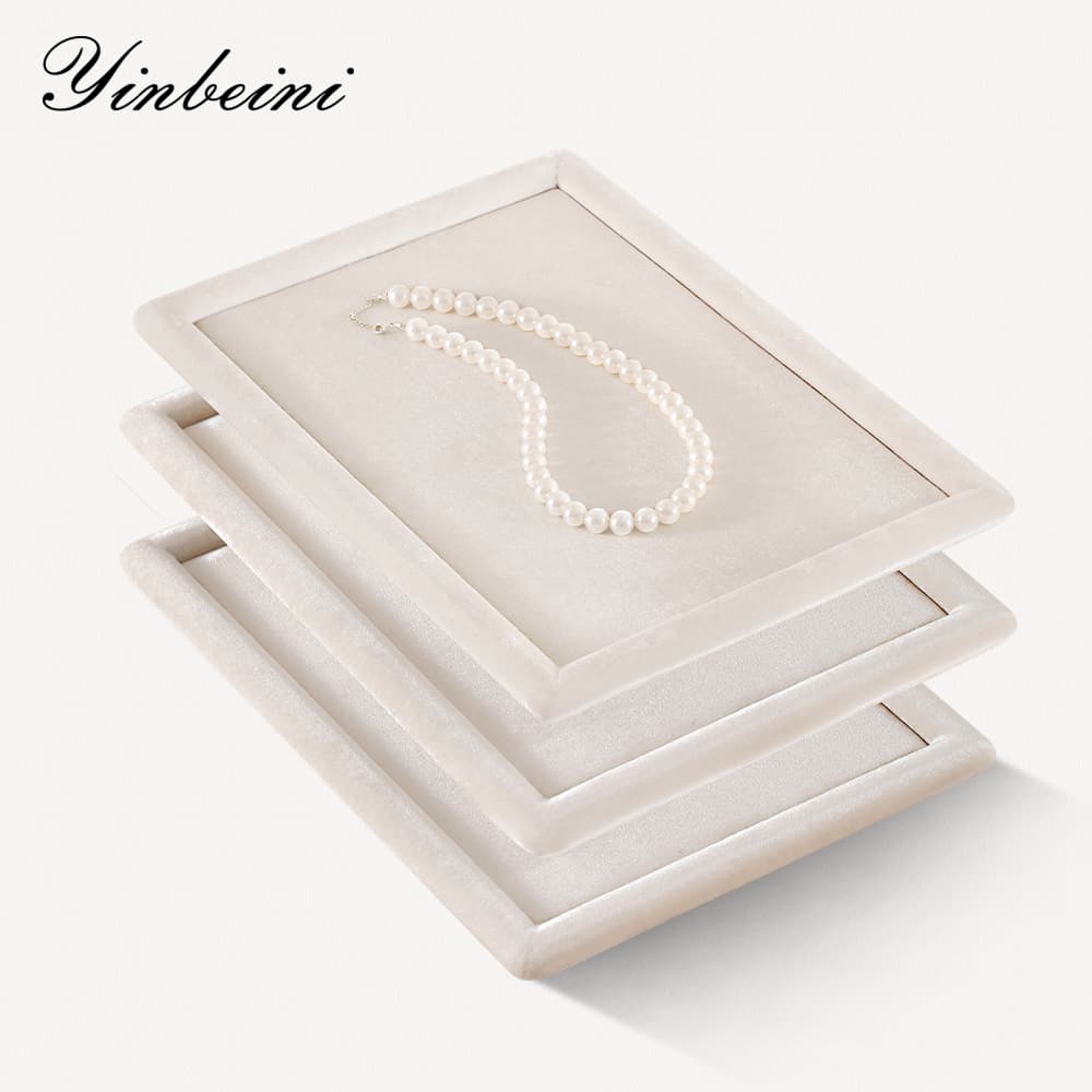 Yinbeini ถาดวางเครื่องประดับกำมะหยี่ สำหรับเก็บแหวน ต่างหู สร้อยคอ กำไล จานจัดเก็บเครื่องประดับแบบแบน P083
