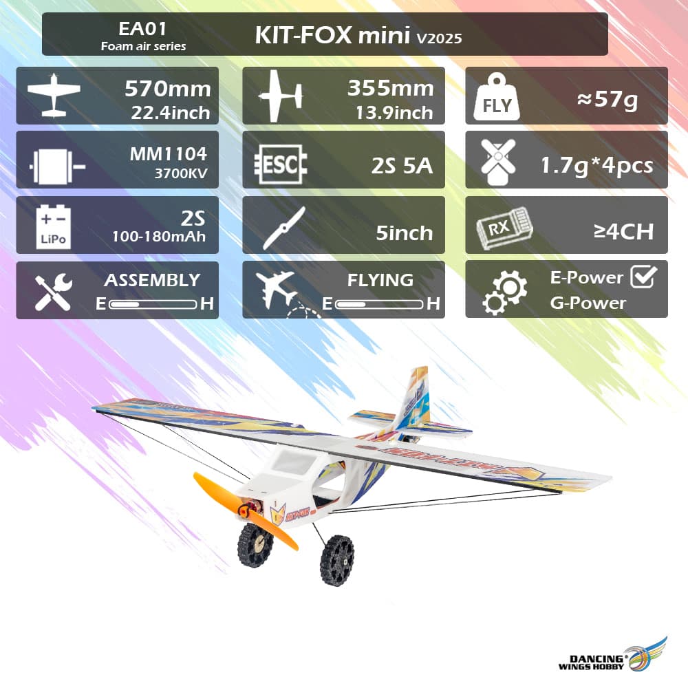 DWHobby เครื่องบินปีกบนกลวงโฟม PP ใหม่ EA01 KITFOX-Mini 570 มม. เครื่องบินปีกคงที่