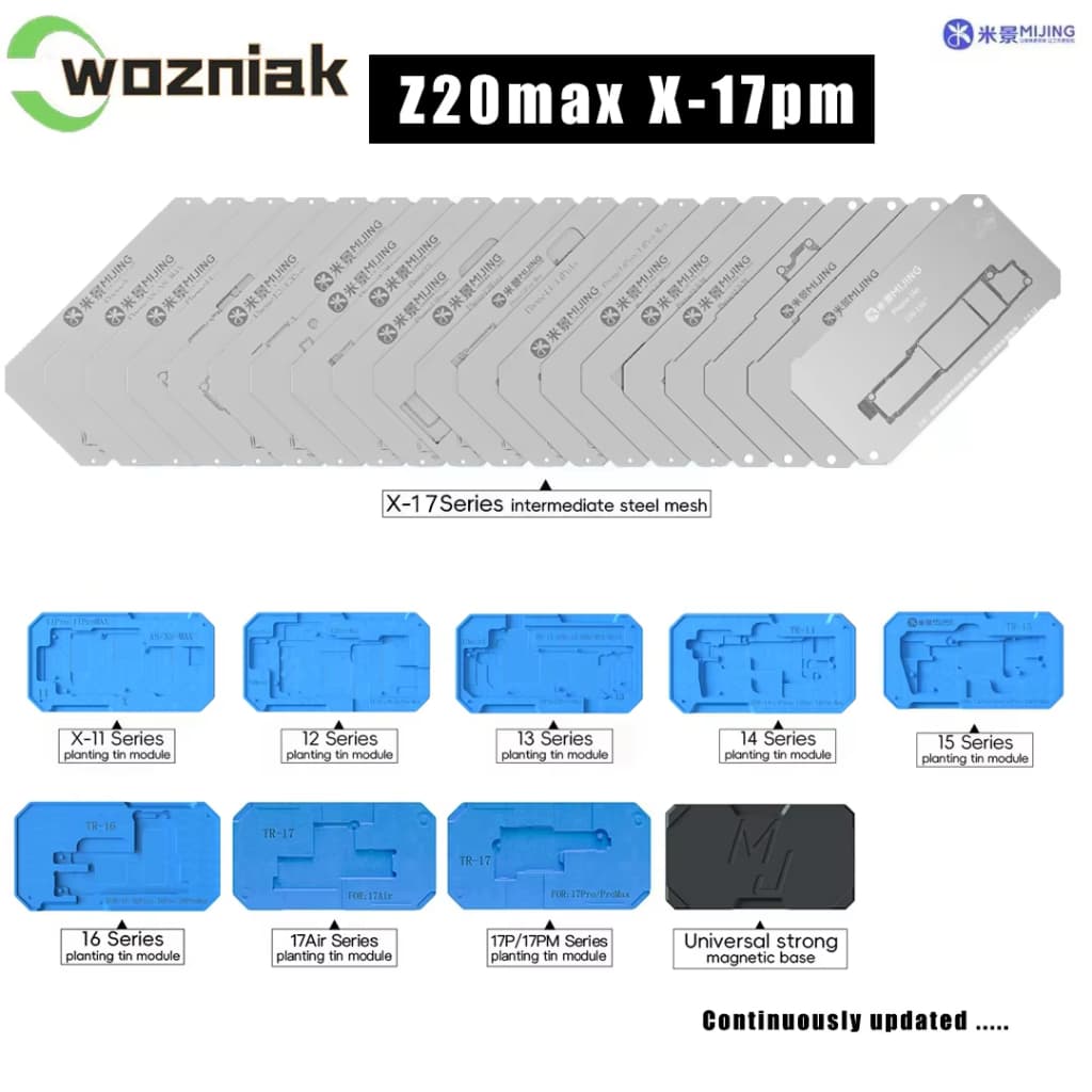 MiJing Z20 Max BGA Reballing Stencil Platform สําหรับ iPhone X-17 pro Max ชั้นกลางเมนบอร์ด Reballing การประสานด้วยลายฉลุ
