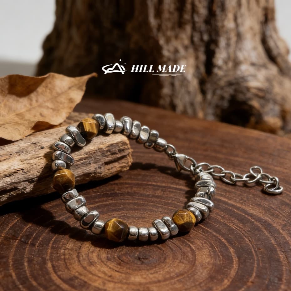 สร้อยข้อมือลูกปัดหิน Amber Splicing สีเงิน Minimalist สําหรับผู้ชาย ใส่ทุกวัน HMB04