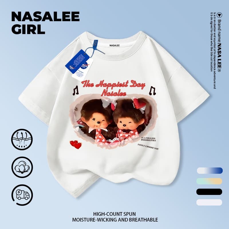 【จัดส่งจากกรุงเทพฯ】เสื้อผ้าฝ้ายสีขาวสำหรับเด็ก ลายตัวการ์ตูนน่ารัก สนุกสนาน ใส่แล้วระบายอากาศดี เหมาะสำหรับหน้าร้อน เป็นเสื้อแขนสั้น เหมาะสำหรับเด็กอายุ 3-16 ปี ทั้งชายและหญิง
