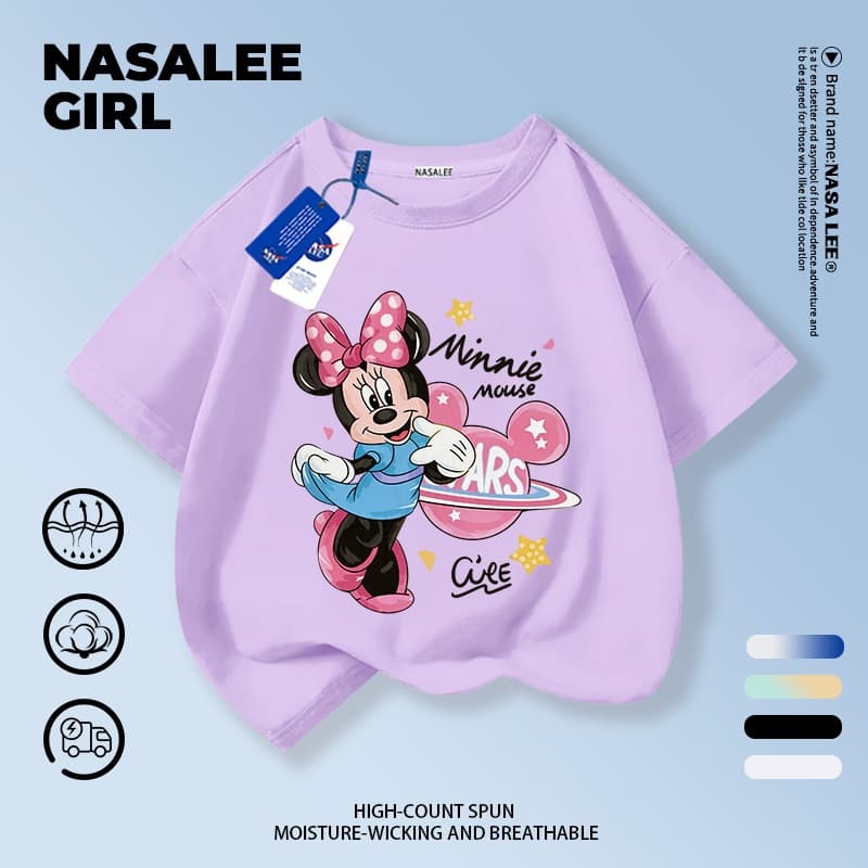 [จัดส่งในวันเดียวกัน] เด็กผ้าฝ้ายสีม่วงเสื้อยืดการ์ตูนมินนี่น่ารักสนุกพิมพ์ฤดูร้อนเสื้อผ้าระบายอากาศแขนสั้นเหมาะสําหรับ 3-16ชายหญิง