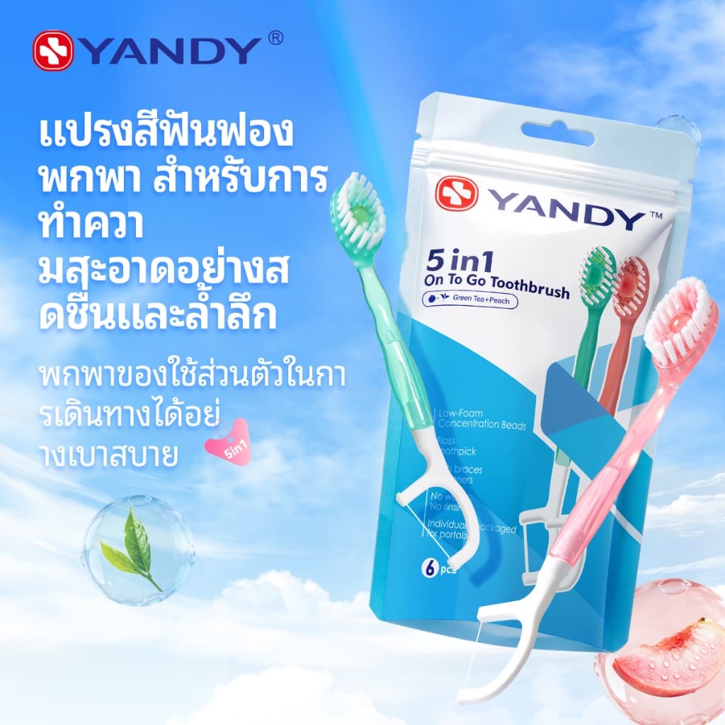 ทราย แปรงสีฟันพกพาขนาดเล็กหลากหลายรสชาติ – ชุด 5-in-1 รวมแปรงสีฟัน ไหมขัดฟัน ไม้จิ้มฟัน ลิ้น และน้ํายาบ้วนปาก 6 ชิ้น/แพ็ค