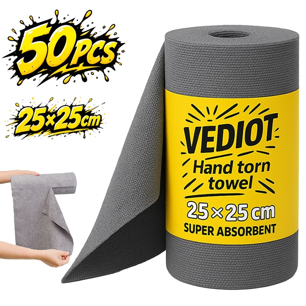 【ส่งจากไทย】Vediot ผ้าขนหนูล้างรถไมโครไฟเบอร์แบบใช้ซ้ําได้ม้วน 50 ชิ้นผ้าเช็ดมือสําหรับการดูแลรถยนต์ในครัวเรือน