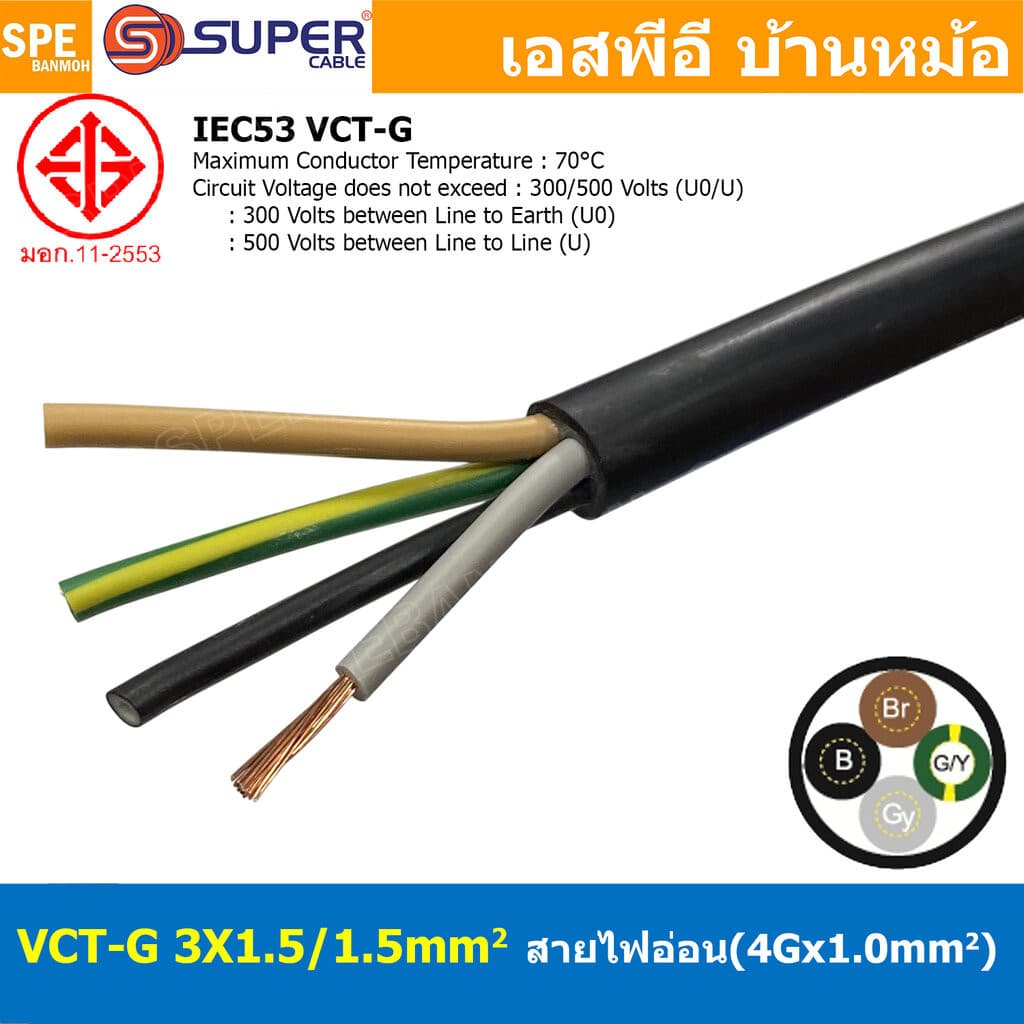 [ 1 เมตร ] S-SUPER VCT-G 3X1.5/1.5 IEC53-G 300/500V สายคอนโทรลและสายอ่อน 3 คอร์ + กราวด์ x 1.5 sq.mm VCT 3C+GRD VCT 4...
