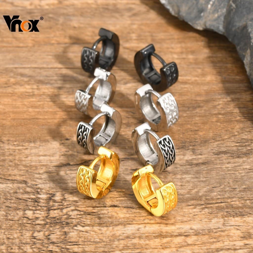 Vnox Vintage Celtic Knot ต่างหูสําหรับผู้ชาย, Antiภูมิแพ้สแตนเลส Hoop Huggie ต่างหู, Non-faded Punk Hip Hop ของขวัญเครื่