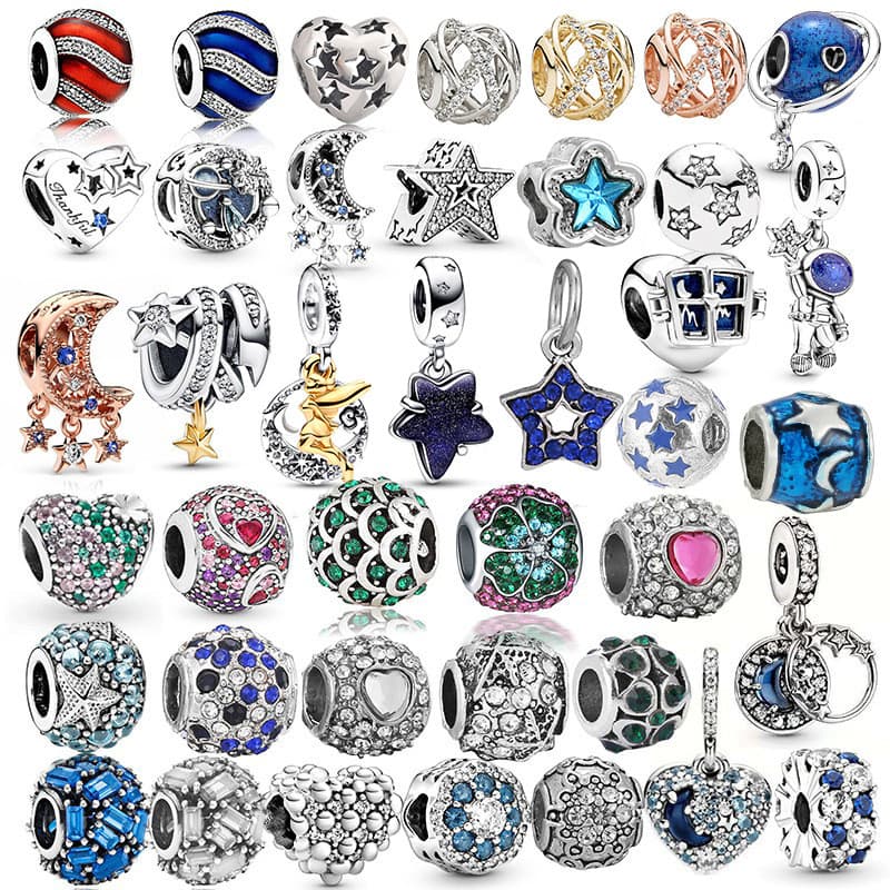 ลูกปัด Blue Series เหมาะสําหรับสร้อยข้อมือยี่ห้อสร้อยข้อมือ Diy Original Design Star Moon Galaxy Charm เครื่องประดับทํา