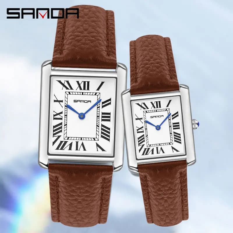 Sanda แฟชั่นคนรักนาฬิกาควอตซ์ตัวเลขโรมันสแตนเลสหนัง Casual ธุรกิจคนรัก Wateproof นาฬิกาผู้หญิง 5AXA