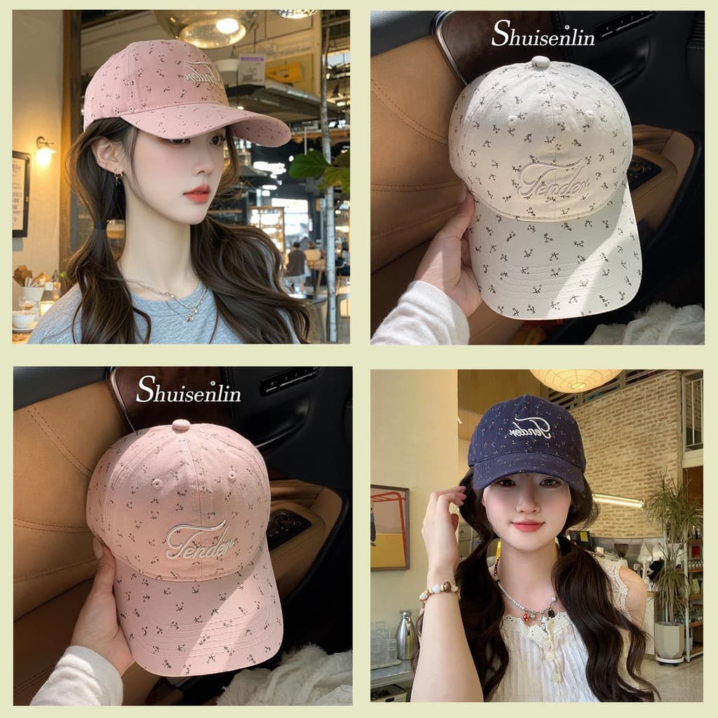 เกาหลี อิน ดอกไม้ขนาดเล็กสดปักจดหมายหมวกเบสบอลหน้าหวานหมวกขนาดเล็ก