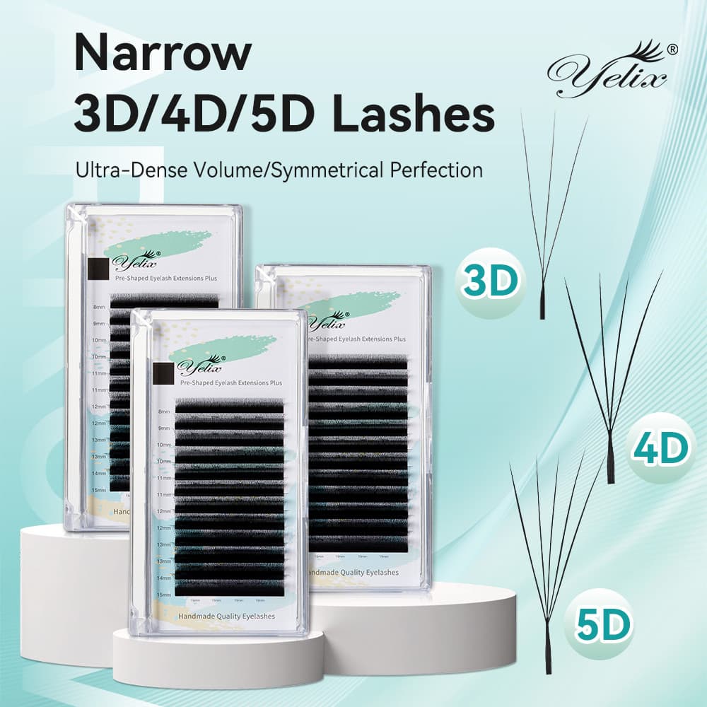 Yelix แคบ 3D/4D/5D W รูปร่าง Lashes อัตโนมัติดอกขนตา Premade แฟนธรรมชาติ Soft Volume Lashes