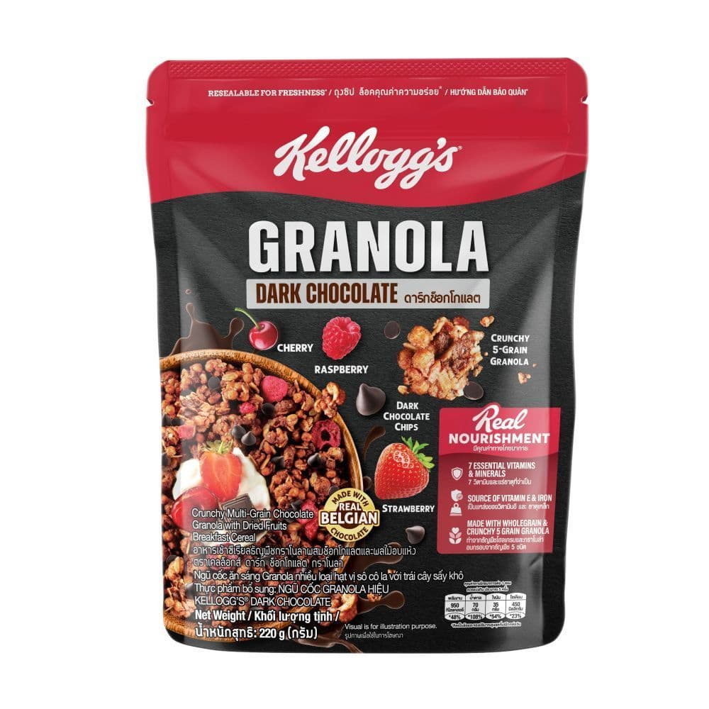 [สินค้าส่งด่วน] เคลล็อกส์ กราโนลา ดาร์กช็อกโกแลต 220 ก. KELLOGGS DARK CHOCOLATE GRANOLA 220G.