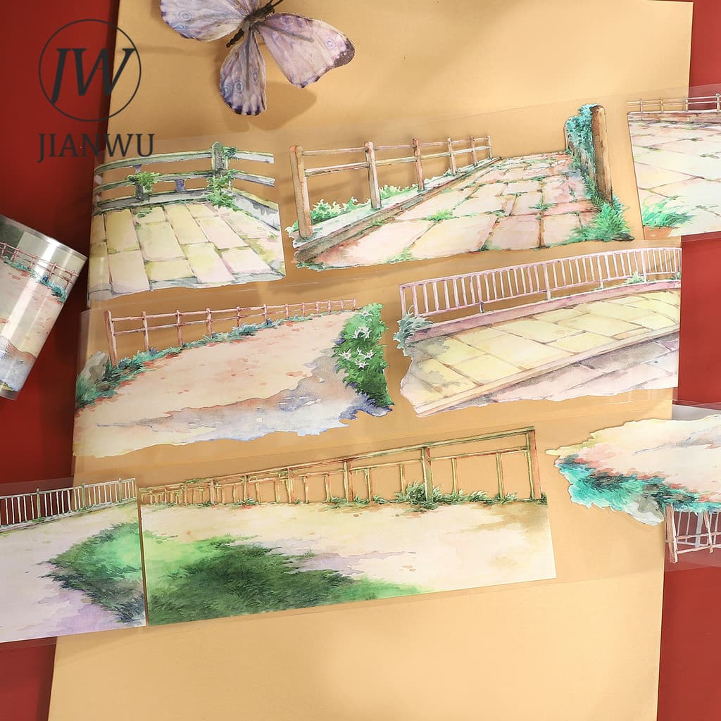 JIANWU 64 มม.* 5 M Vintage พืชคอลัมน์ภูมิทัศน์วัสดุ Collage Scrapbooking PET เทป Creative DIY Journal เครื่องเขียน