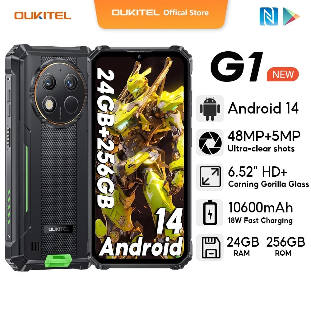 [สต็อกท้องถิ่น] OUKITEL G1 Android 15 24GB+256GB สงกรานต์มือถือ   10600mAh 18W Fast charge มือถือ 6.52 นิ้ว HD+ 48MP+5MP+2MP IP68 IP69K Handphone