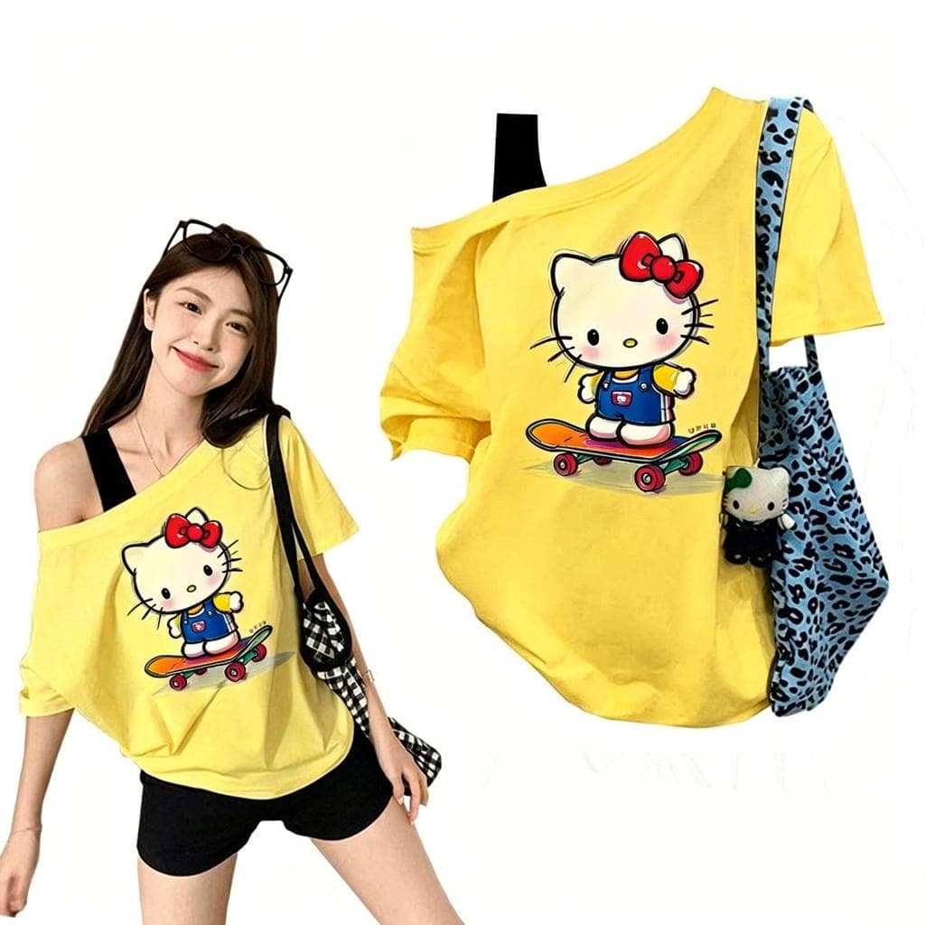 เสื้อ M-3XL ติด กระแส เสื้อยืดแขนสั้นพิมพ์ลาย ความรู้สึกของการออกแบบ เสื้อผ้าแฟชั่นของผู้หญิงใหม่ล่าสุด สไตล์เกาหลีทุกวั