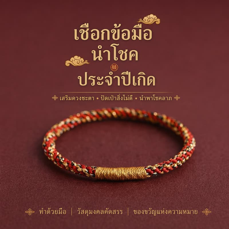สร้อยข้อมือ เชือกสีสัน เชือกสีแดง ปีนี้ชีวิตปลอดภัย โชคดี ถักด้วยมือ เชือกผู้ชายและผู้หญิง