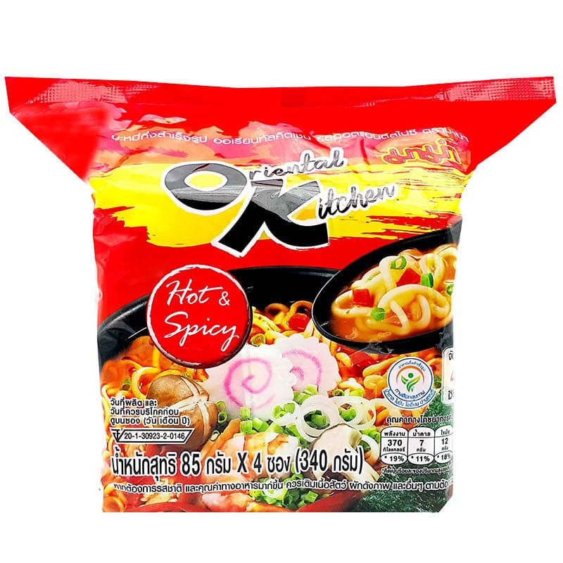 มาม่าบะหมี่กึ่งสำเร็จรูปออเรียลทัลคิตเซ่นรสฮอตแอนด์สไปซี่ 85ก แพค 4 Mama Oriental Hot&Spicy 85g X4 [8850987131158 ]