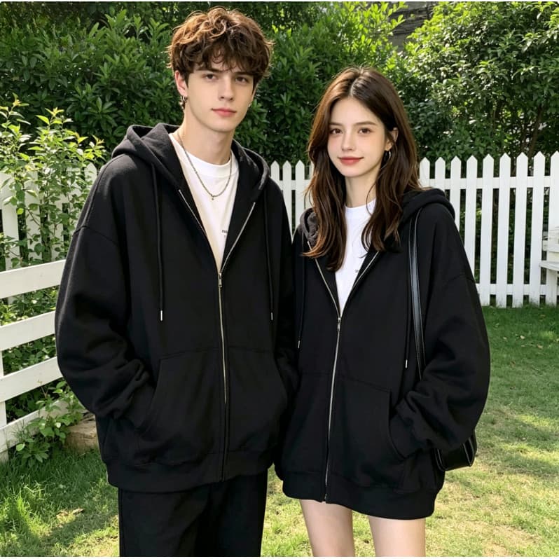 ฮู้ดซิปเปิดหน้าแขนยาว ทรงหลวม ผู้ชายผู้หญิงใส่ร่วมกัน สไตล์คู่รัก ผ้านุ่มใส่สบาย จับคู่แต่งตัวได้หลายลุค