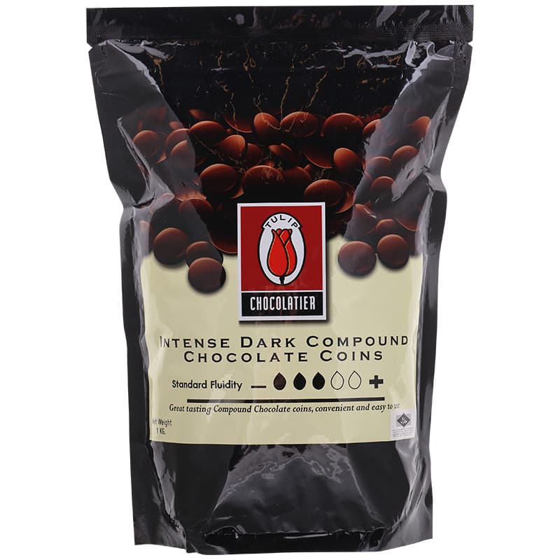 ทิวลิปดาร์กช็อกโกแลตคอมพาวด์ชนิดเหรียญ 1กก. Tulip Intense Dark Compound Chocolate Coins 1kg [8859613400026 ]