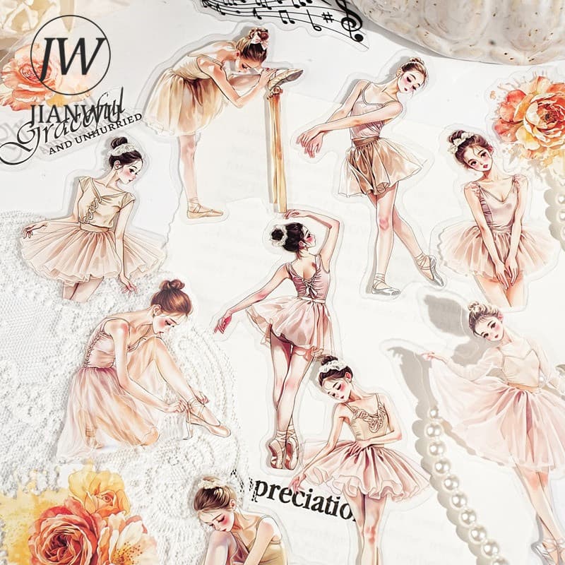 JIANWU Vintage ดอกไม้บัลเล่ต์ Dancer สาวตัวละครภูมิทัศน์วัสดุ Collage Scrapbooking PET สติกเกอร์ Journal เครื่องเขียน