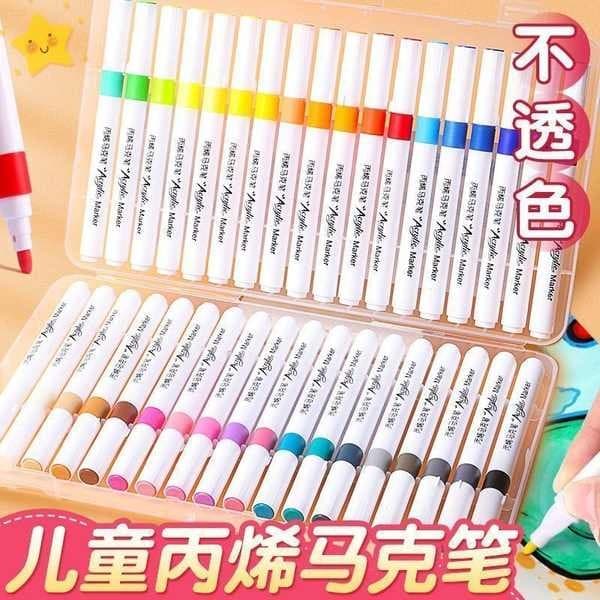 สีเมจิก สีอะคริลิค ปากกามาร์กเกอร์อะคริลิกสำหรับนักเรียนในอุตสาหกรรมศิลปะกระดาษไม่ซึมผ่านสามารถซ้อนกันได้เด็กอนุบาลและโรงเรียนประถมปลอดสารพิษและล้างได้