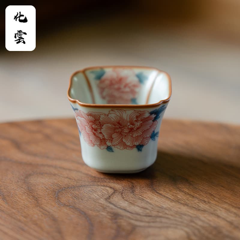 ถ้วยชา Master Cup เซรามิค Ru เตาเผา Hibiscus ดอกไม้ชิมถ้วยชาในครัวเรือนเปิด Slice สามารถเลี้ยงถ้วยสี่เหลี่ยมชาทําชุดชา [RT012-01]