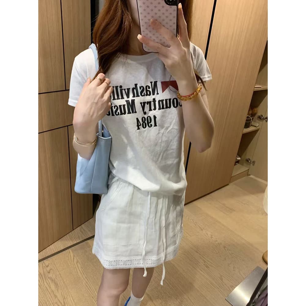 <Moses Queen> เสื้อยืดแขนสั้นเปิดไหล่ทรงเข้ารูป สไตล์อเมริกัน สำหรับผู้หญิง เหมาะสำหรับฤดูร้อน