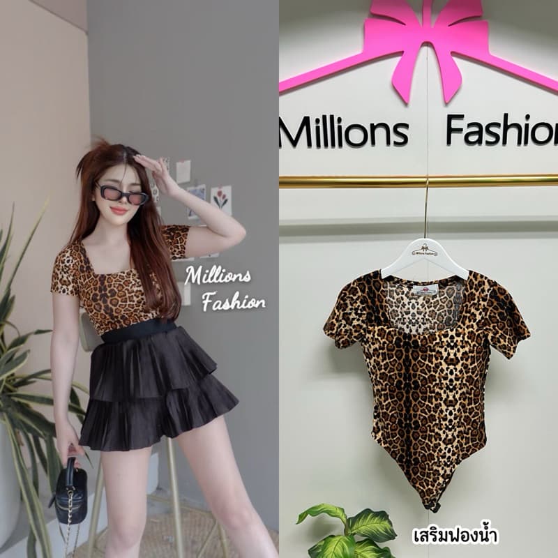 💰Pangpang💰 บอดี้สูท คอเหลี่ยม แขนสั้น/แขนยาว ผ้าลายแบรนด์ เสริมฟองน้ำ เป้าแป๊ก