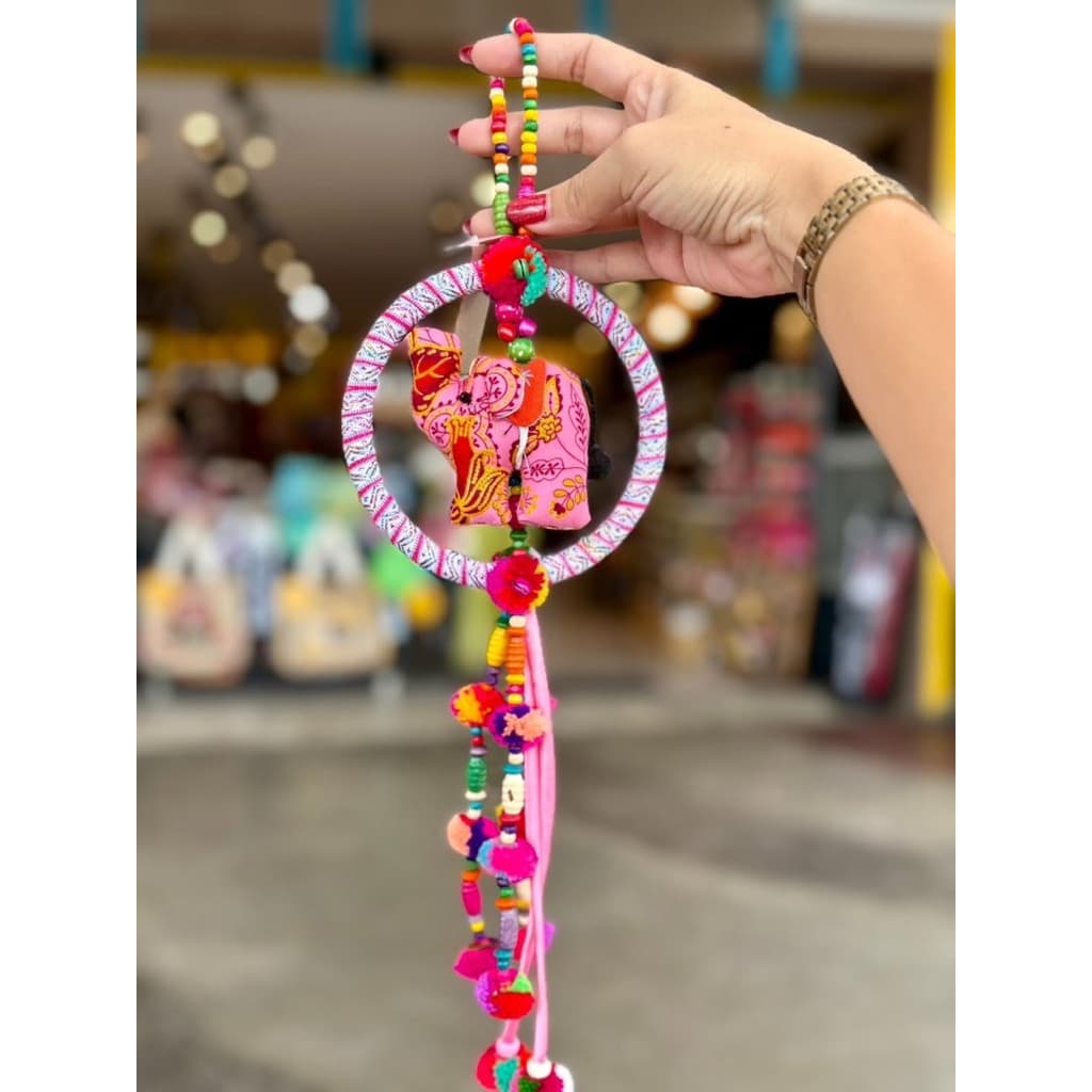 ตาข่ายดักฝันช้าง ผ้าลายดิ้นทอง/ผ้าคราม dream catcher