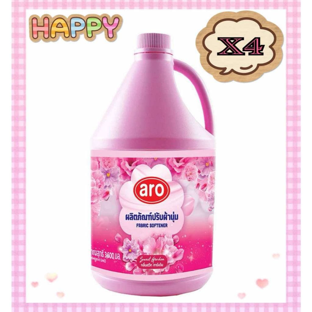 ( ยกลัง X4 แกลอน  ARO เอโร่ น้ำยาปรับผ้านุ่ม ขนาด 3600 กรัม กลิ่น สวีท การ์เด้น สีชมพู