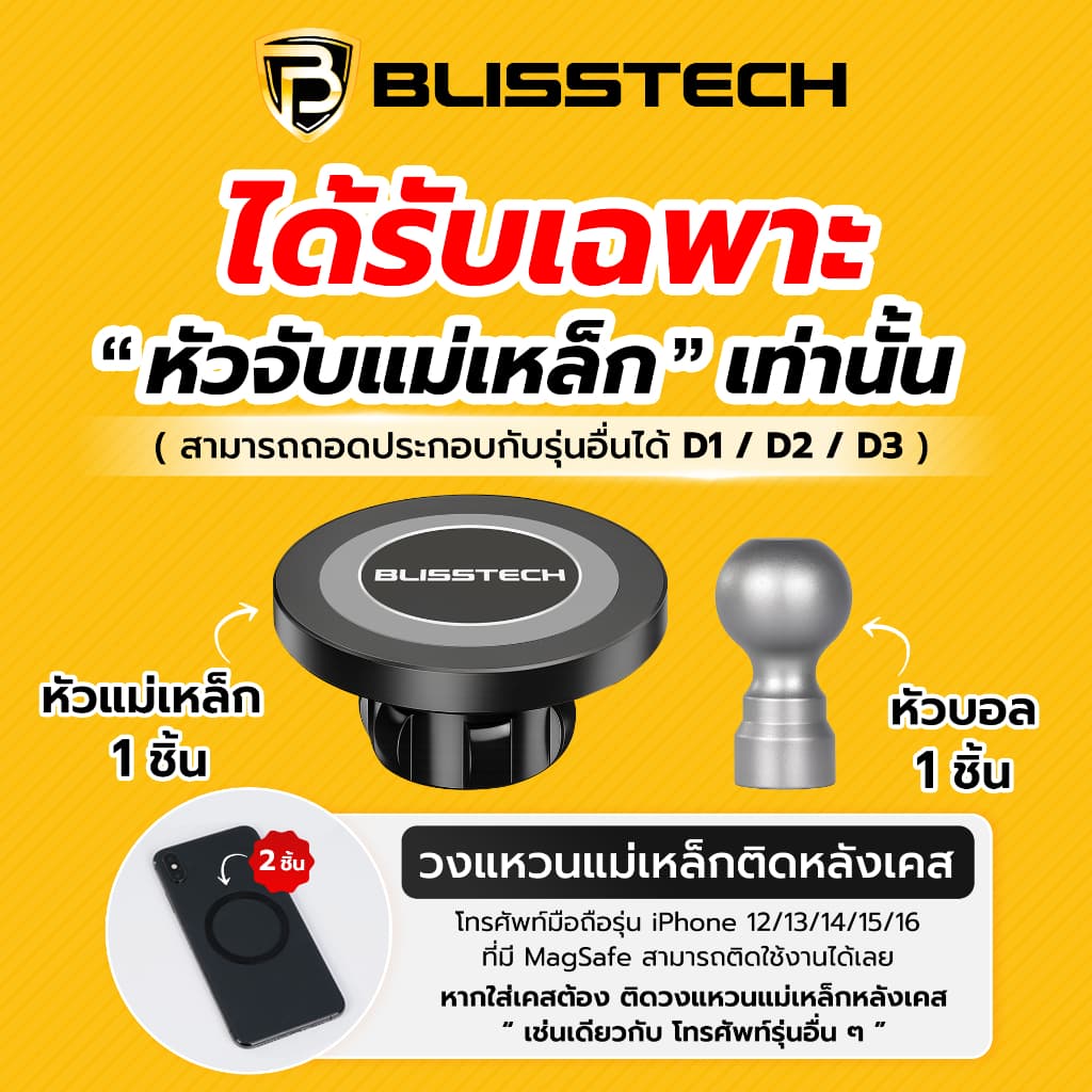 BLISSTECH เฉพาะชิ้นส่วนหัวจับโทรศัพท์แม่เหล็ก Magnetic MagSafe อุปกรณ์เสริมที่จับโทรศัพท์