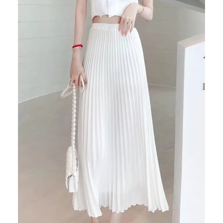 white dress กระโปรงพลีท ทะเล ขาว กระโปรงยาว ยุวะ พีท พอง midi pleated skirt 2026 new 3XL