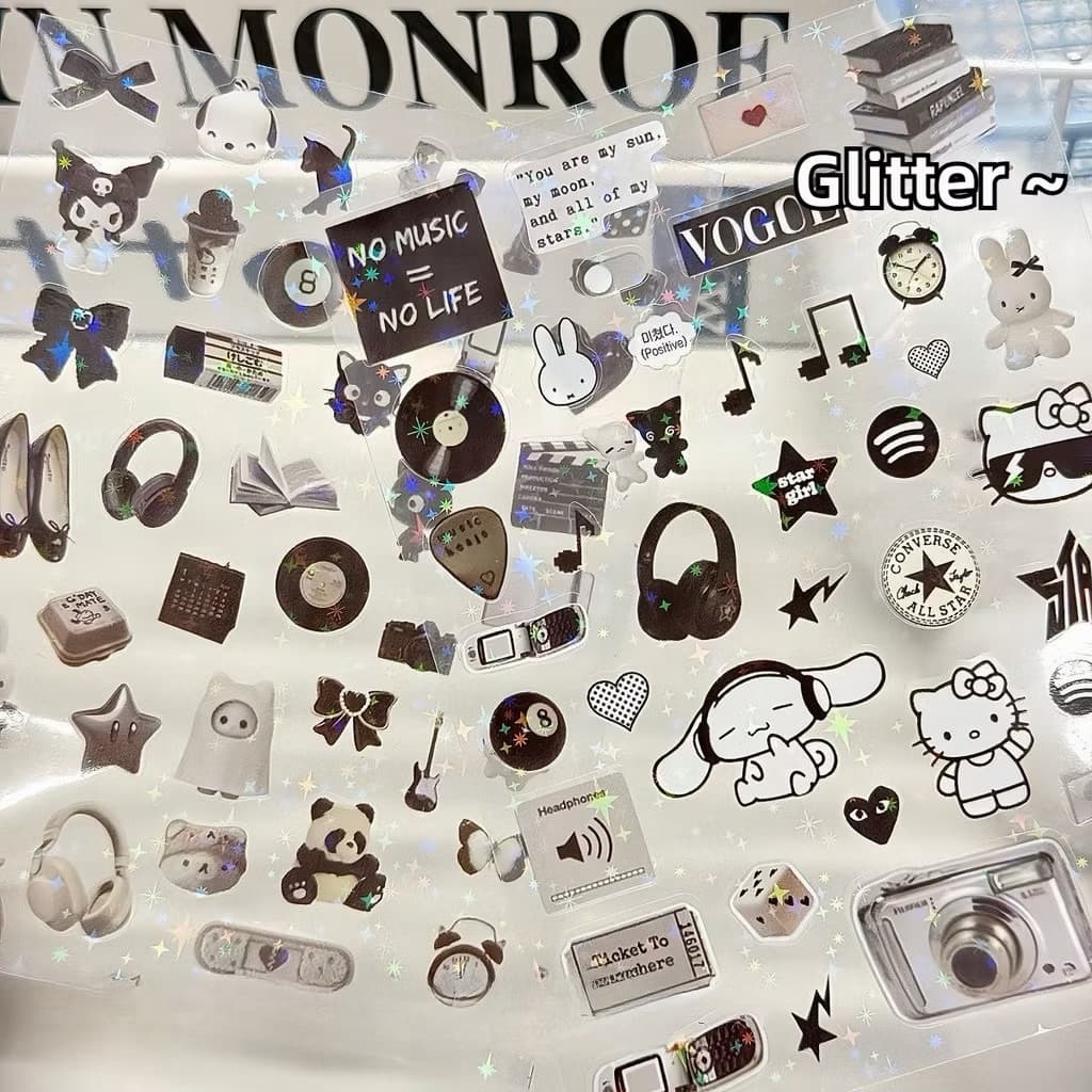 🌟✨พร้อมส่ง!สติ๊กเกอร์กลิตเตอร์ แพค4ชิ้น คละลาย Glitter สไตล์เกาหลี น่ารักมาก ขนาดเล็ก 9*12cm