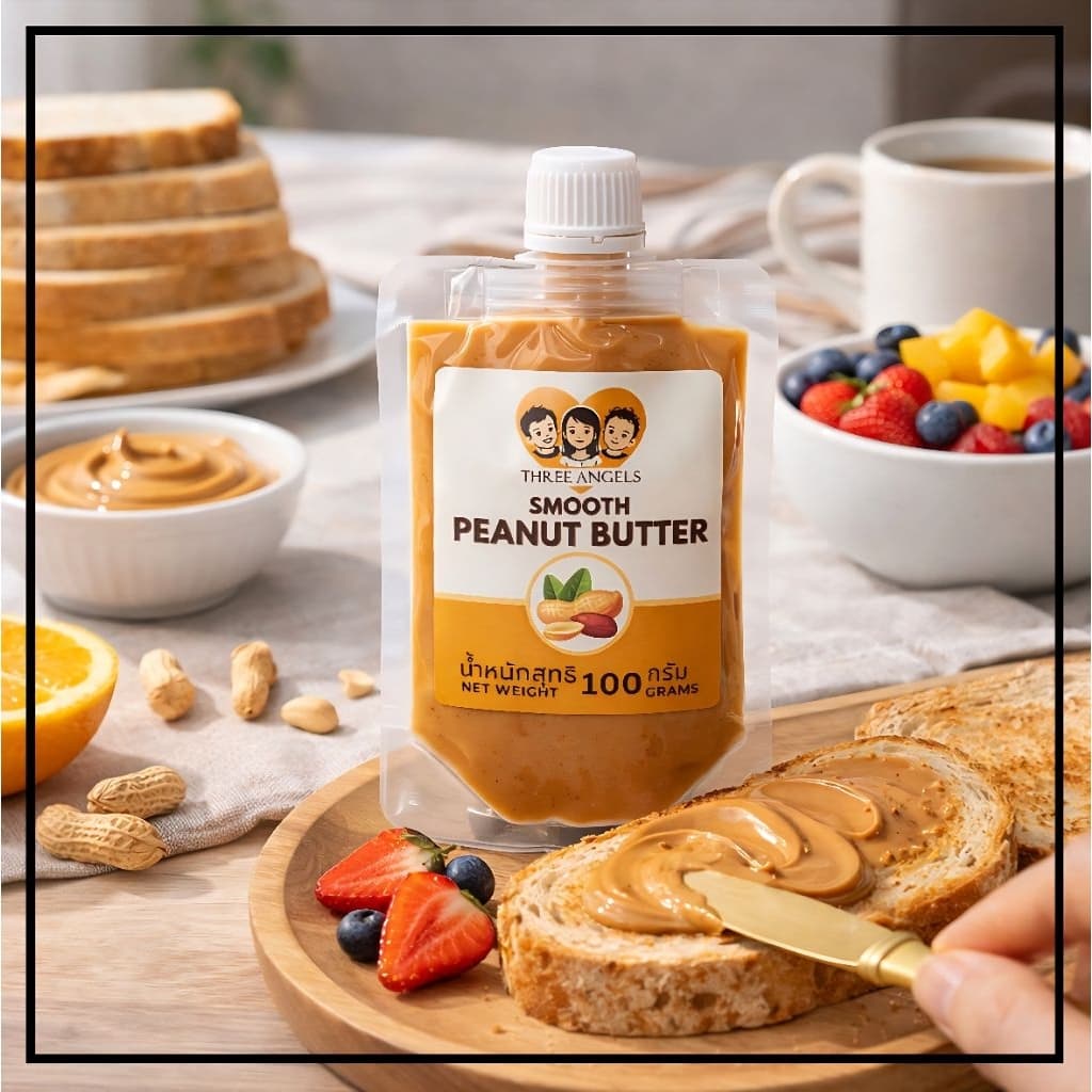 Peanut Butter 100% เนยถั่วลิสง | Squeeze Pouch 100g | Fast Shipping | Three Angels Brand